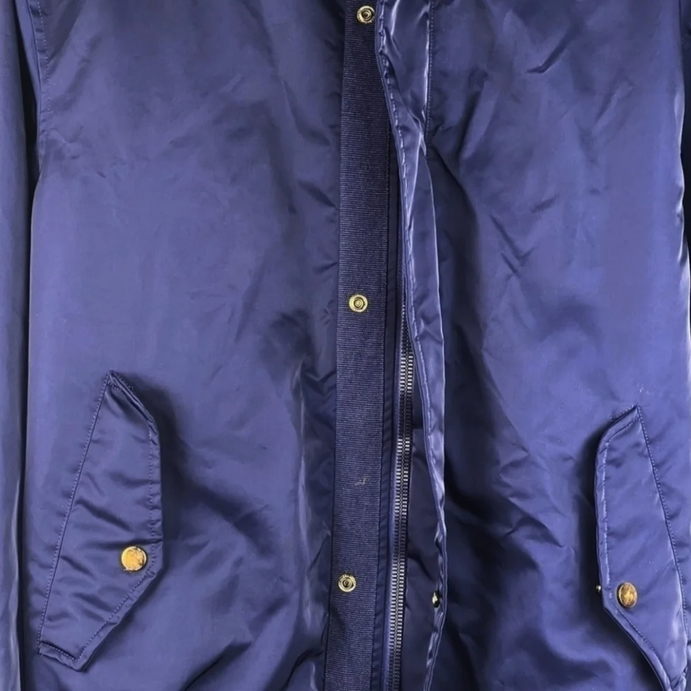 Zara Man Hooded Varsity Stripe Inside Navy Blue Bomber Jacket Size Medium - Picture 12 of 12